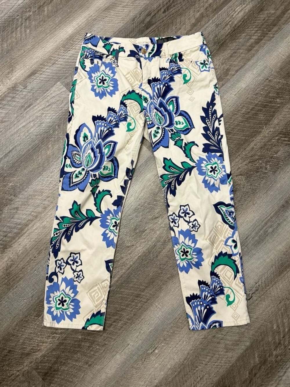 Chico's So Lifting Blue and Green Floral Paisley Crop Jeans- Size 0